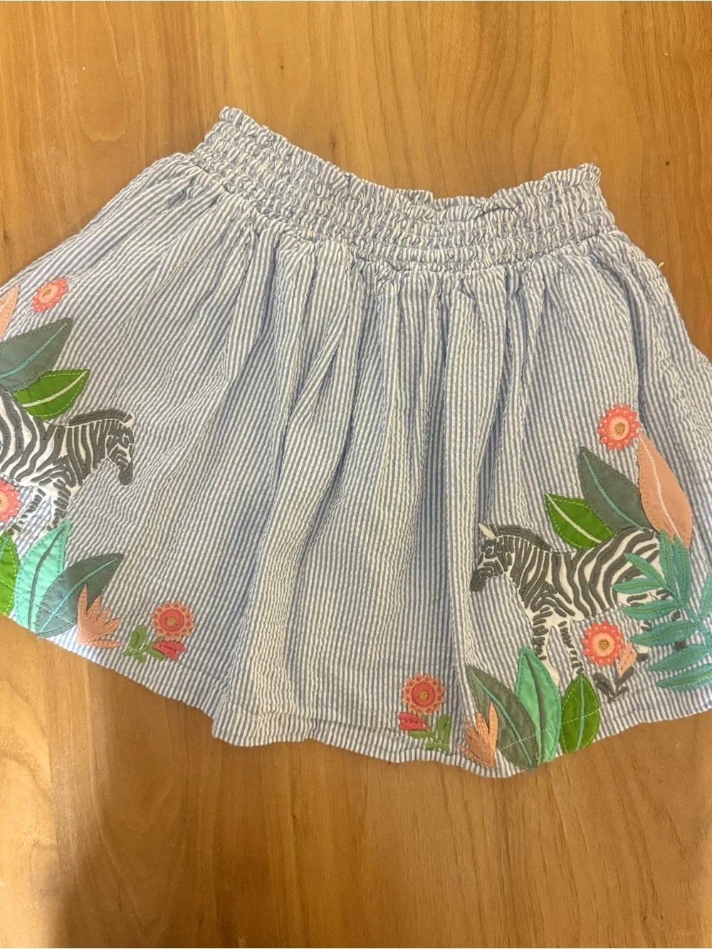 Mini Boden Girls Blue Striped Embroidered Zebra Skirt